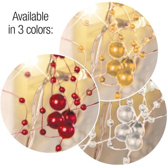 Indoor Christmas Decorations, Festive Lighted Berry Beaded Garland Gold 120" L - Picture 4 of 8
